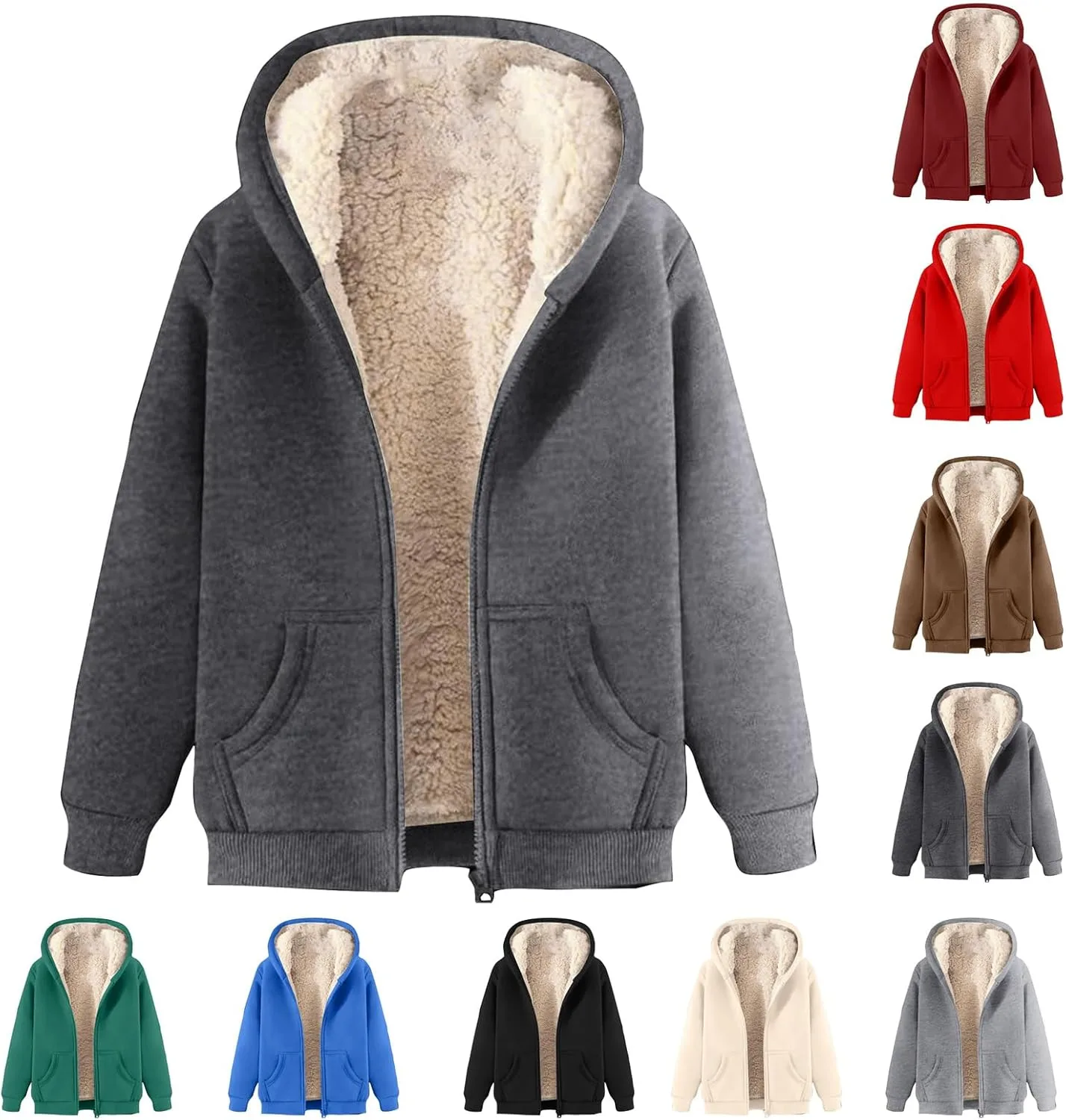 

Мужская худи-куртка Sherpa с молнией, утепленная флисом xoxingysm