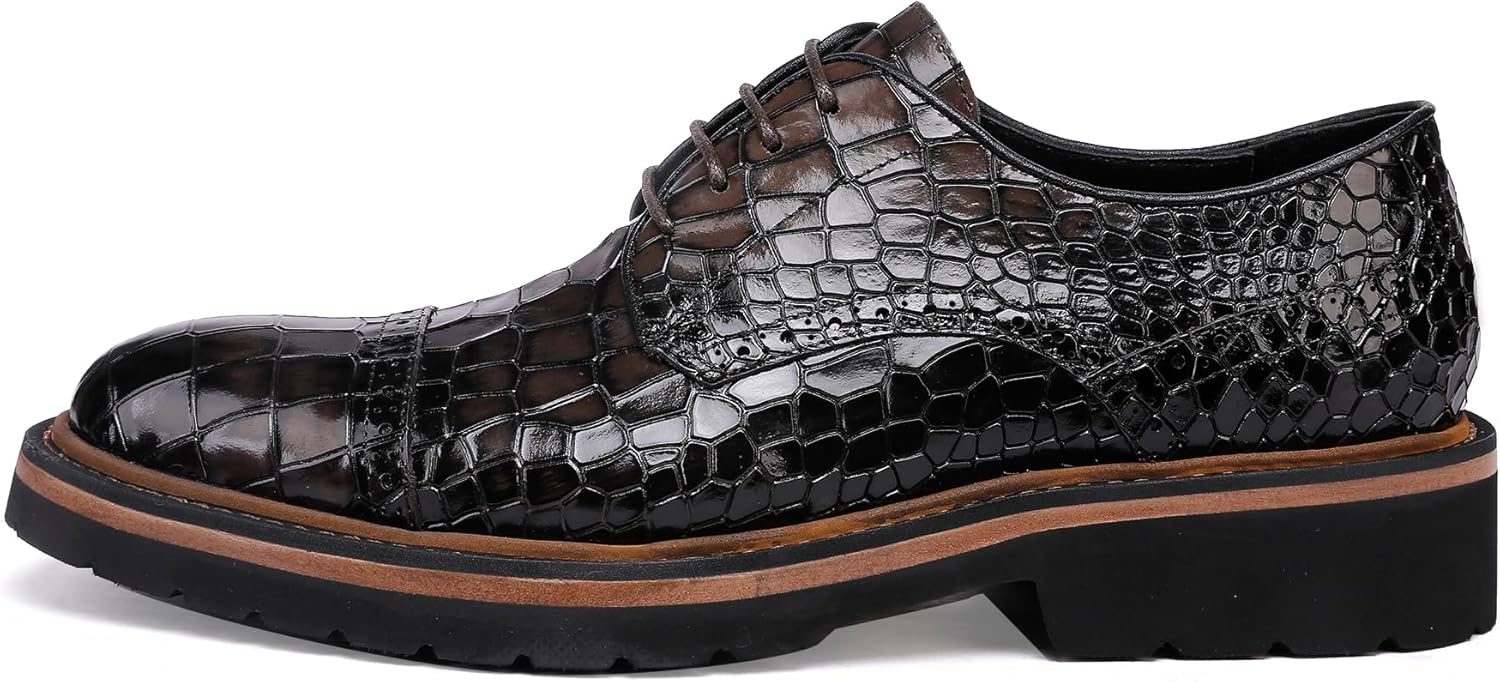 

Мужские пенни-лоаферы, кожаные оксфорды деловые броги, узор под крокодила Chrislook, серый