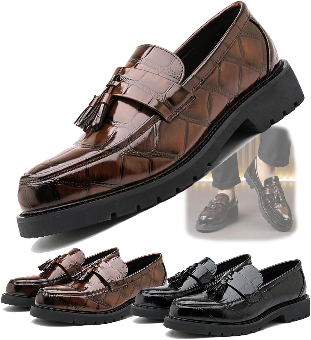 

Мужские лоферы на платформе с цепочкой из лакированной кожи, модный круглый носок, классические туфли, удобная противоскользящая платформа, идеально подходят для деловых встреч, официальных мероприятий, выпускных и повседневной носки Generic, Co...