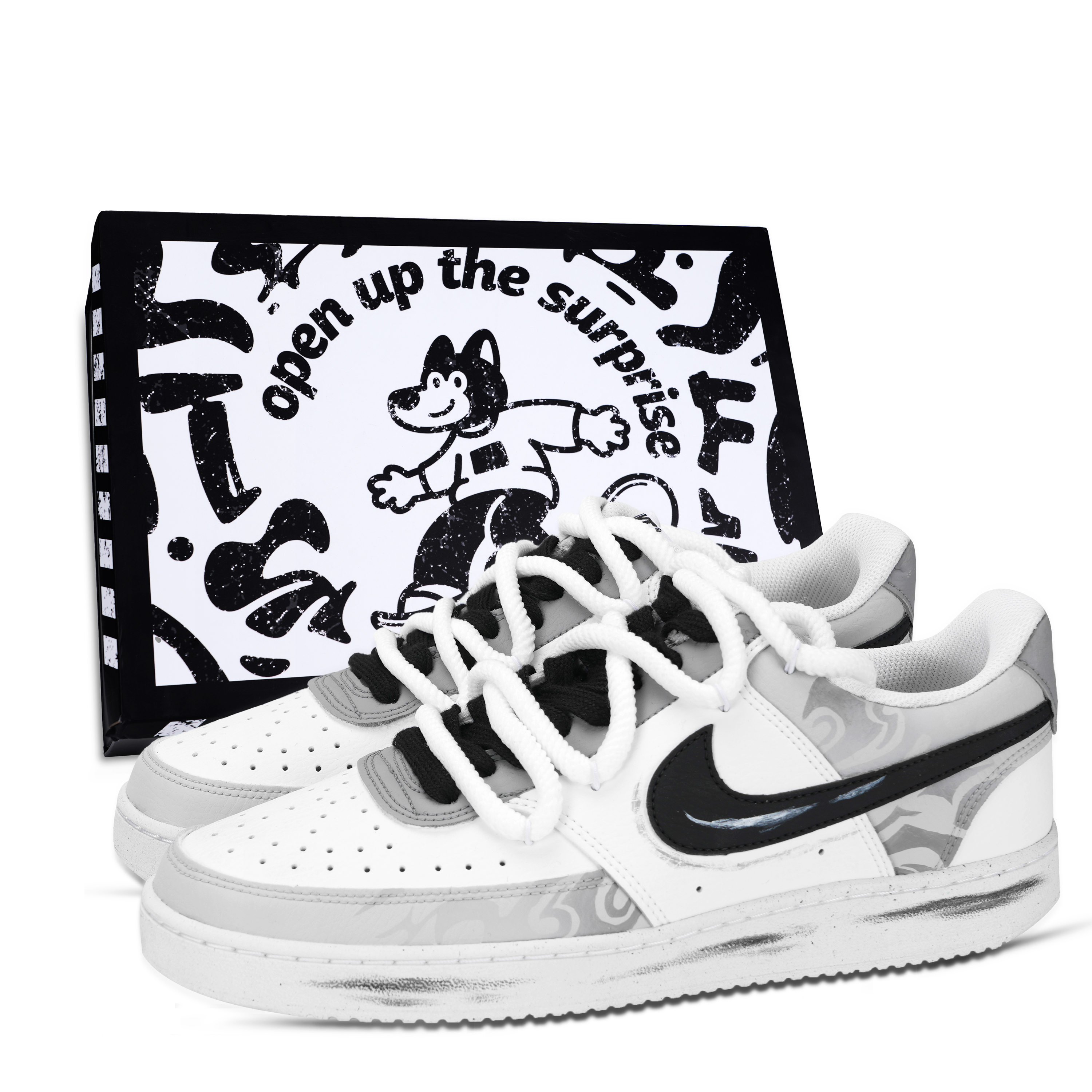 

Nike Кроссовки Court Vision 1 Blade Totem, износостойкие, низкие, для скейтбординга, мужские, черные, белые, серые