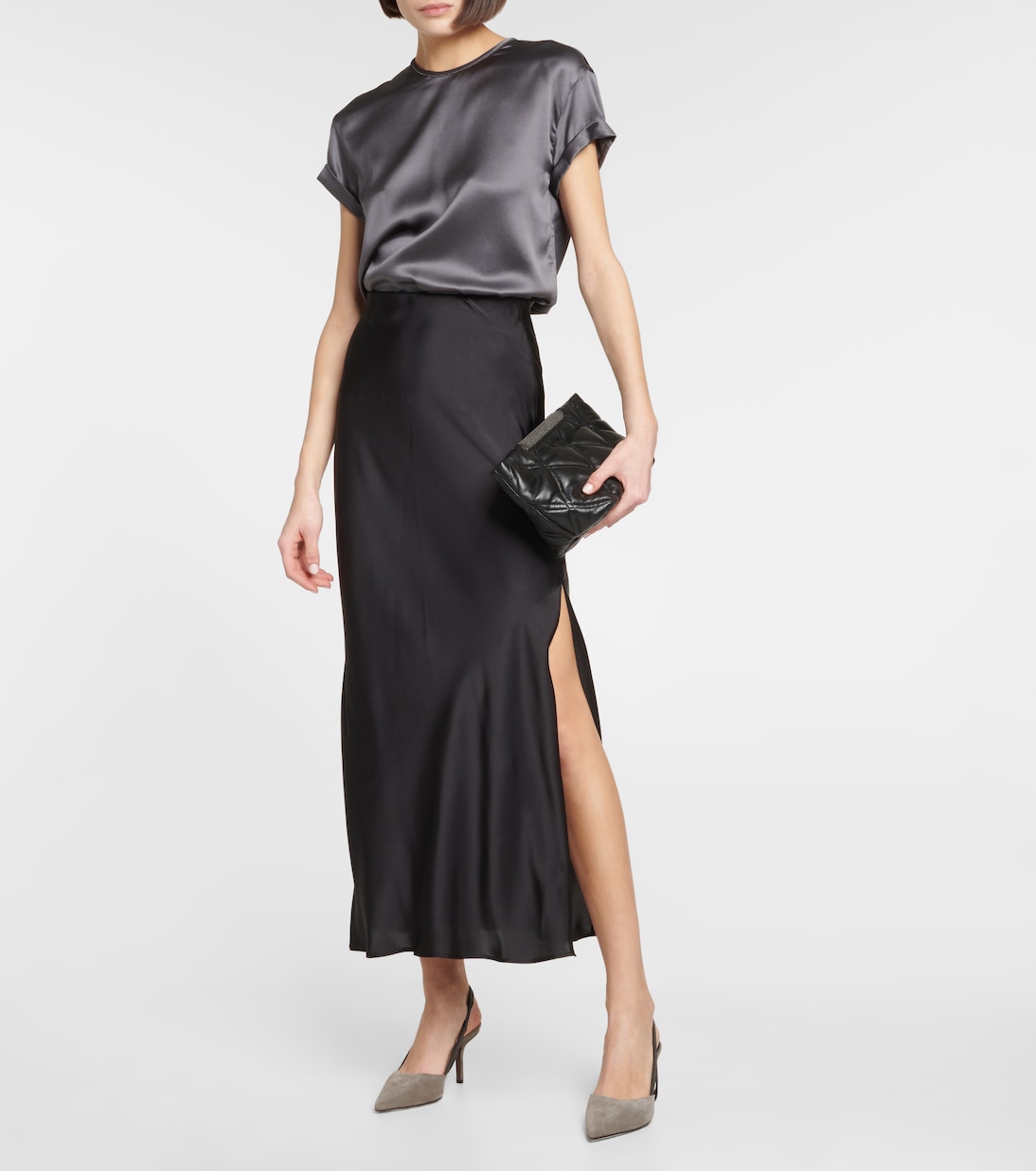 Мюли из замши с ремешком на пятке с декором Brunello Cucinelli, Dark Grey — фото 2