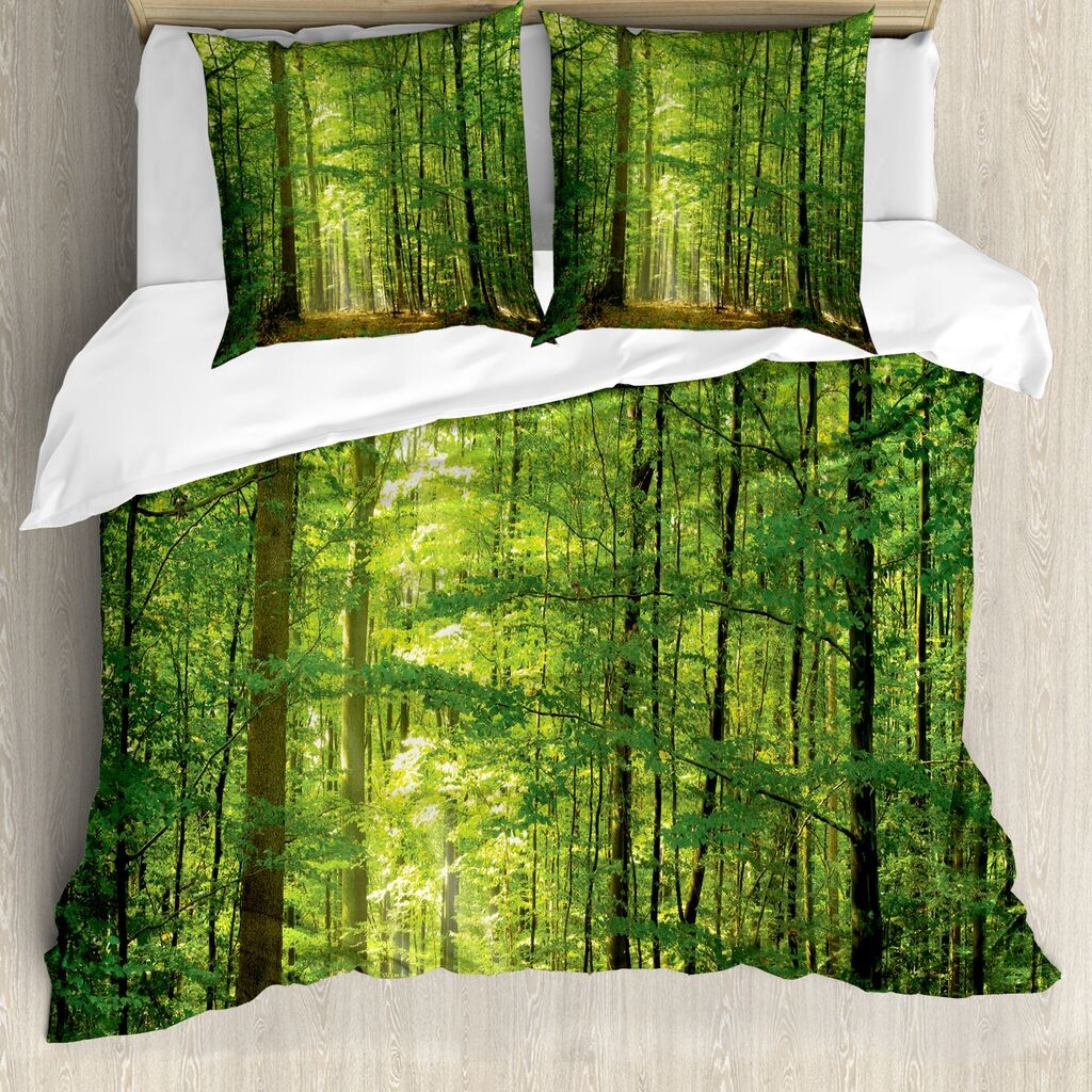 

ABAKUHAUS Пододеяльник Forest, лето с листвой леса, защита от клещей, подходит для аллергиков с наволочками, 155 см x 220 см - 80 x 80 см, зеленый