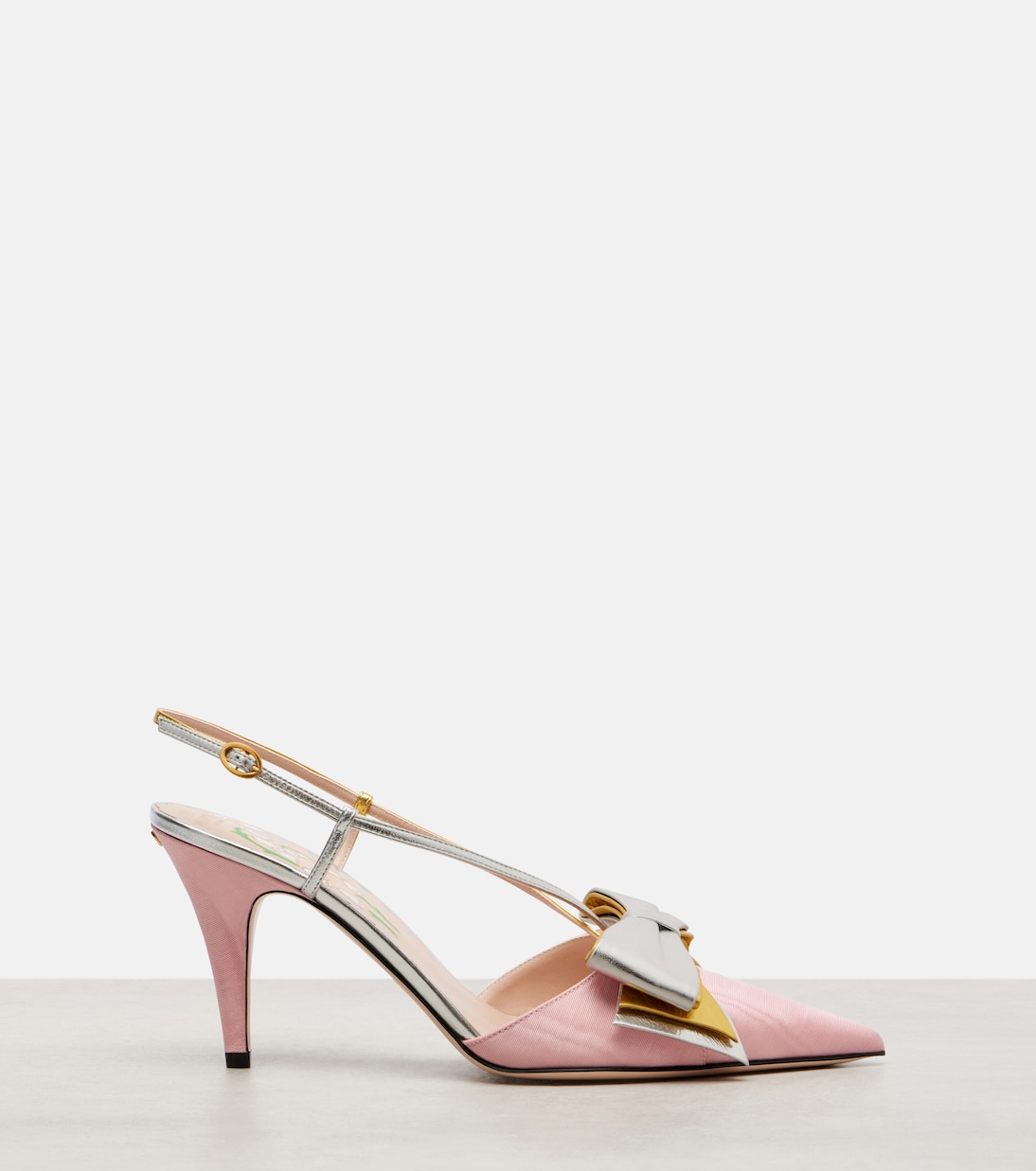 Bowow 85 туфли-лодочки с ремешком на щиколотке из кожи и ткани в рубчик Valentino Garavani, Bubble/Silver/Old Gold — фото 4