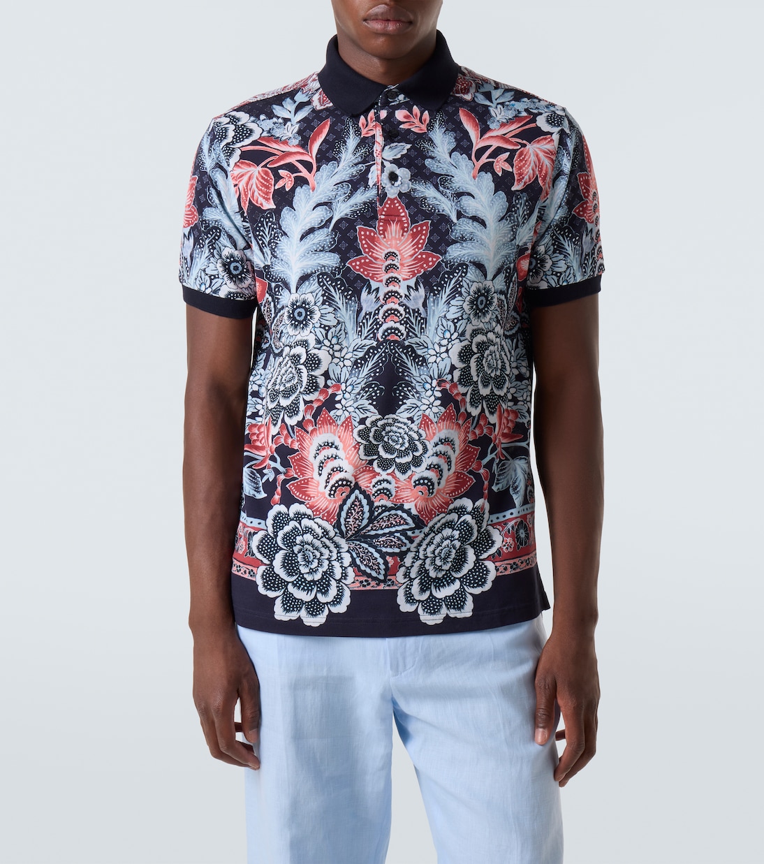 Пике-поло из хлопка с узором пейсли Etro, Print on Blue Base — фото 3