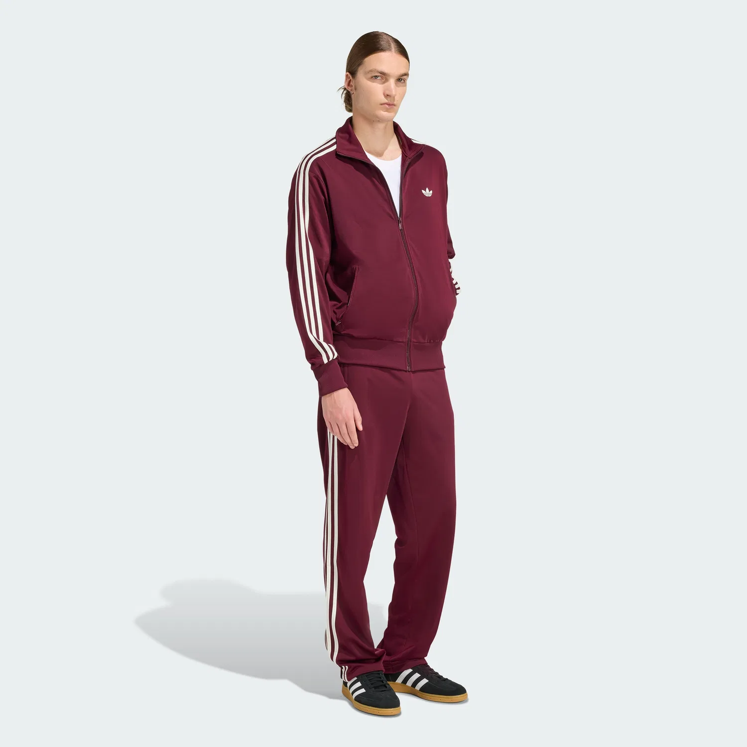 Мужские спортивные брюки Adidas Firebird Track, бордовые с белым — фото 3