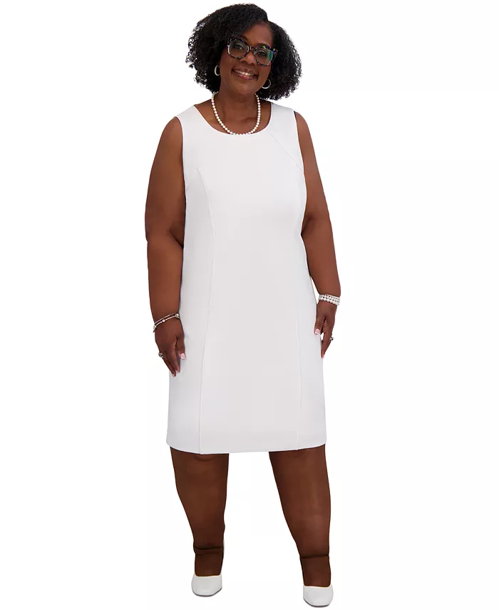 

Женское платье-футляр с контрастной окантовкой, стандартные и плюс размеры Kasper, белый