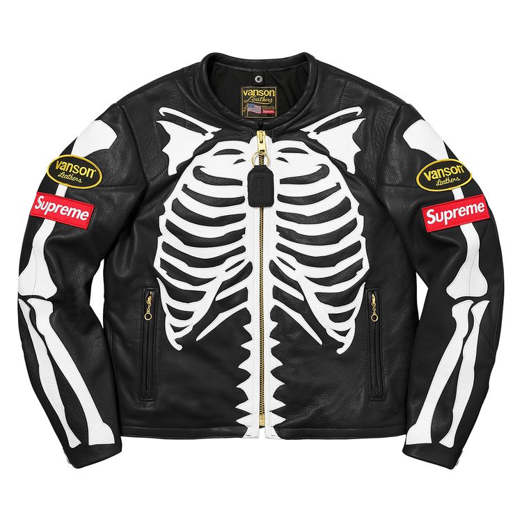 

Куртка Supreme x Vanson Leather Bones Jacket Black, черный