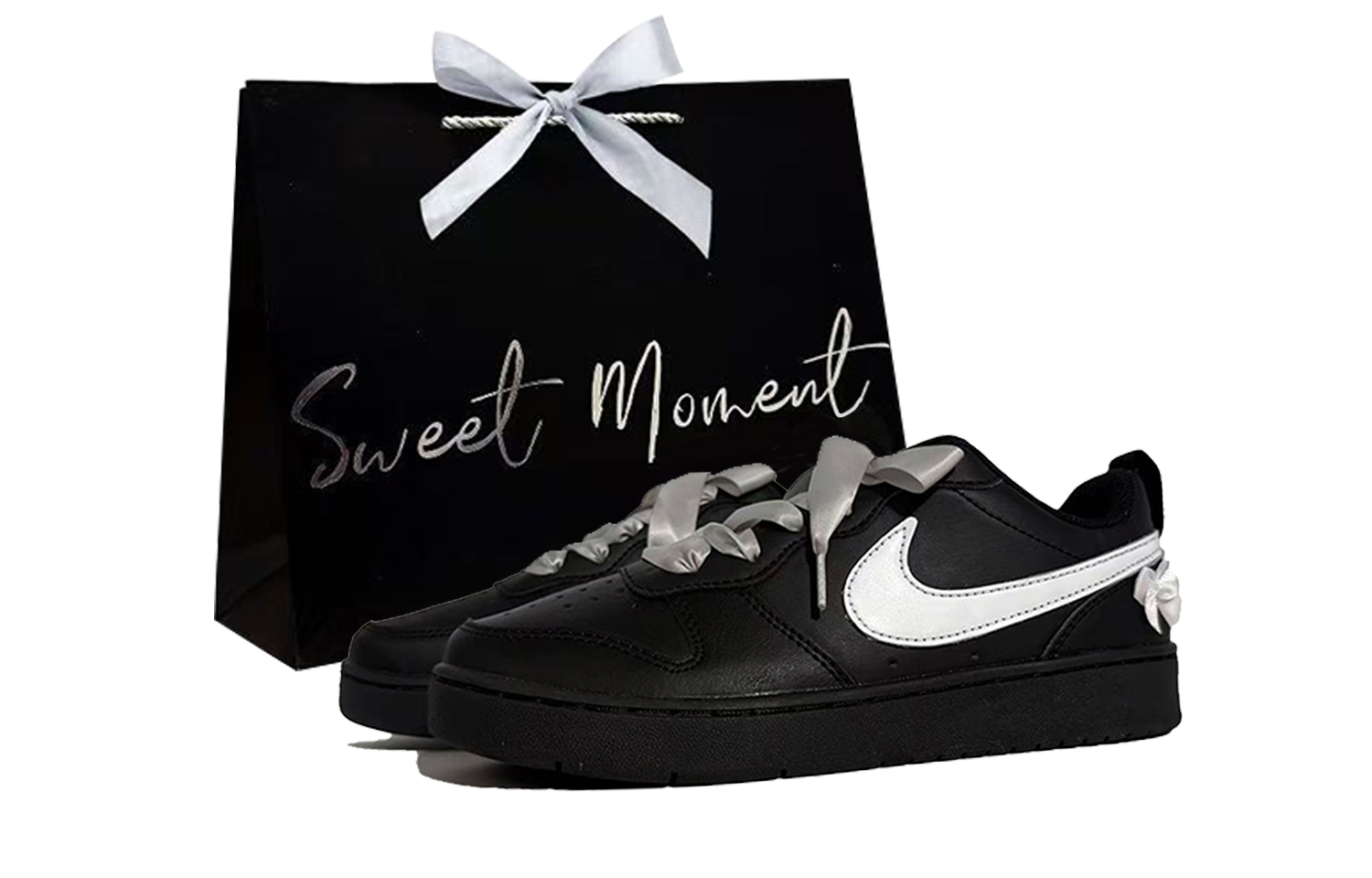 

Court Borough Dark Night Sweetheart Box нескользящие низкие детские скейтбординг кроссовки Nike, черный