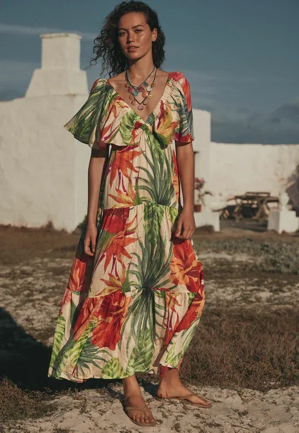 Платье макси Tall fit maxi puff sleeve dress Next, красный тропический