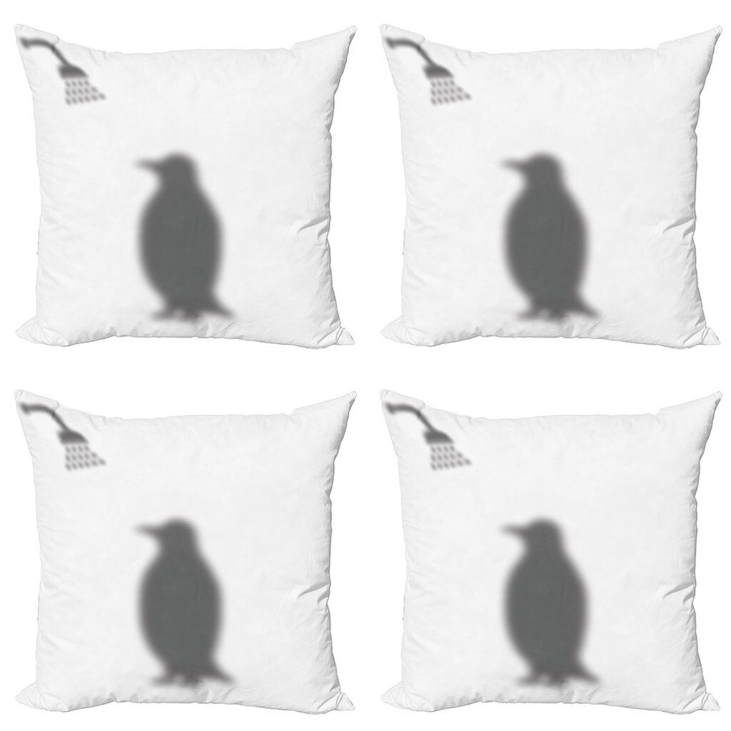 

ABAKUHAUS Набор чехлов на подушку с изображением пингвина (4 предмета), животное, принимающее душ, современная двусторонняя цифровая печать, 45 см x 45 см, серый и белый