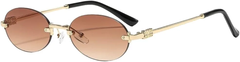 

Солнцезащитные очки без оправы овальной формы, стильные, для летнего использования, с защитой от солнца, модные солнцезащитные очки UV400 UJNHGQ, Gold Tea