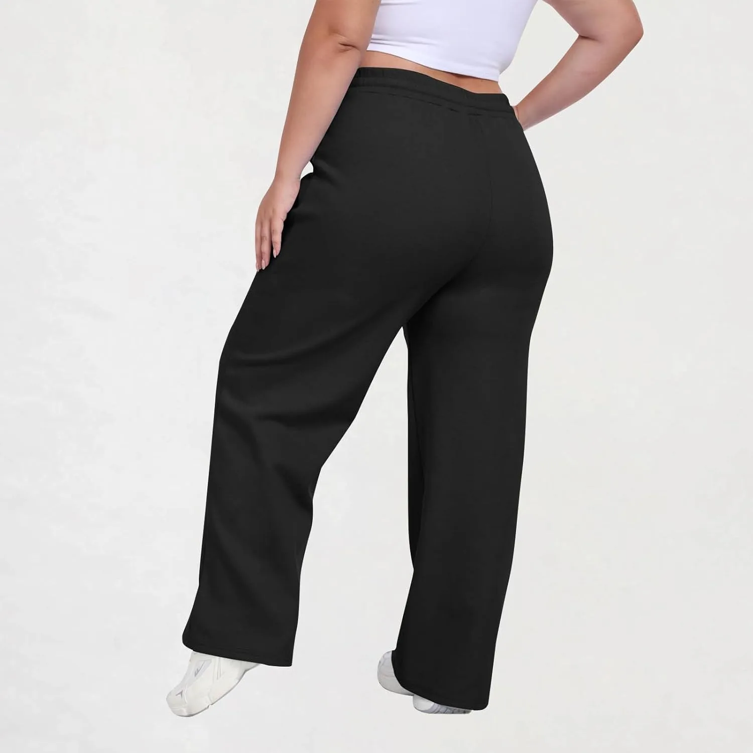 Plus Size спортивные штаны для женщин с формами с эластичным поясом и шнурком, прямые, удобные, для повседневной носки и тренировок Generic, черный — фото 4