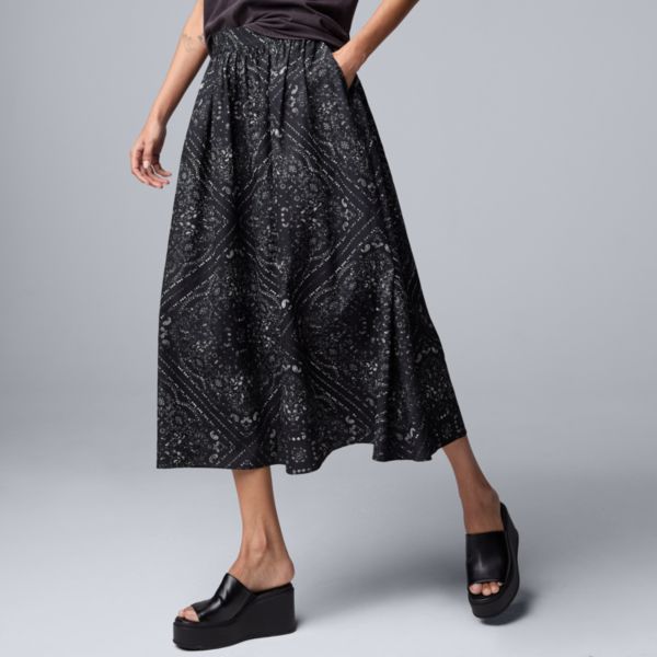 

Женская плиссированная миди-юбка Simply Vera Vera Wang, цвет black bandana tile