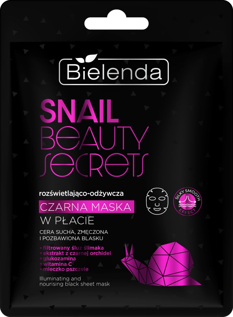 

Bielenda, SNAIL BEAUTY SECRETS, Осветляющая и питательная черная тканевая маска, 1 шт.