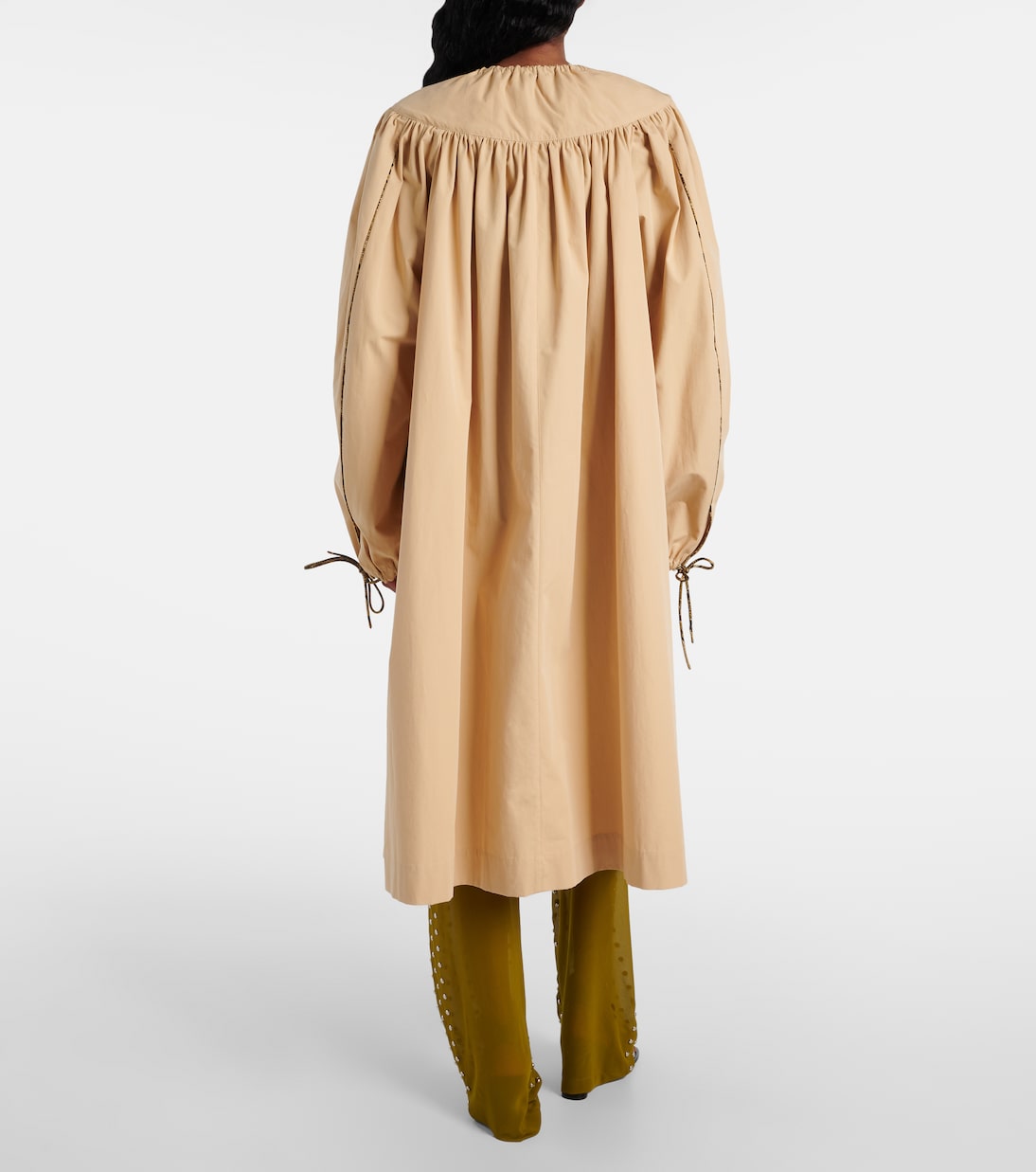 Пальто из хлопкового поплина со сборками Dries Van Noten, бежевый — фото 3
