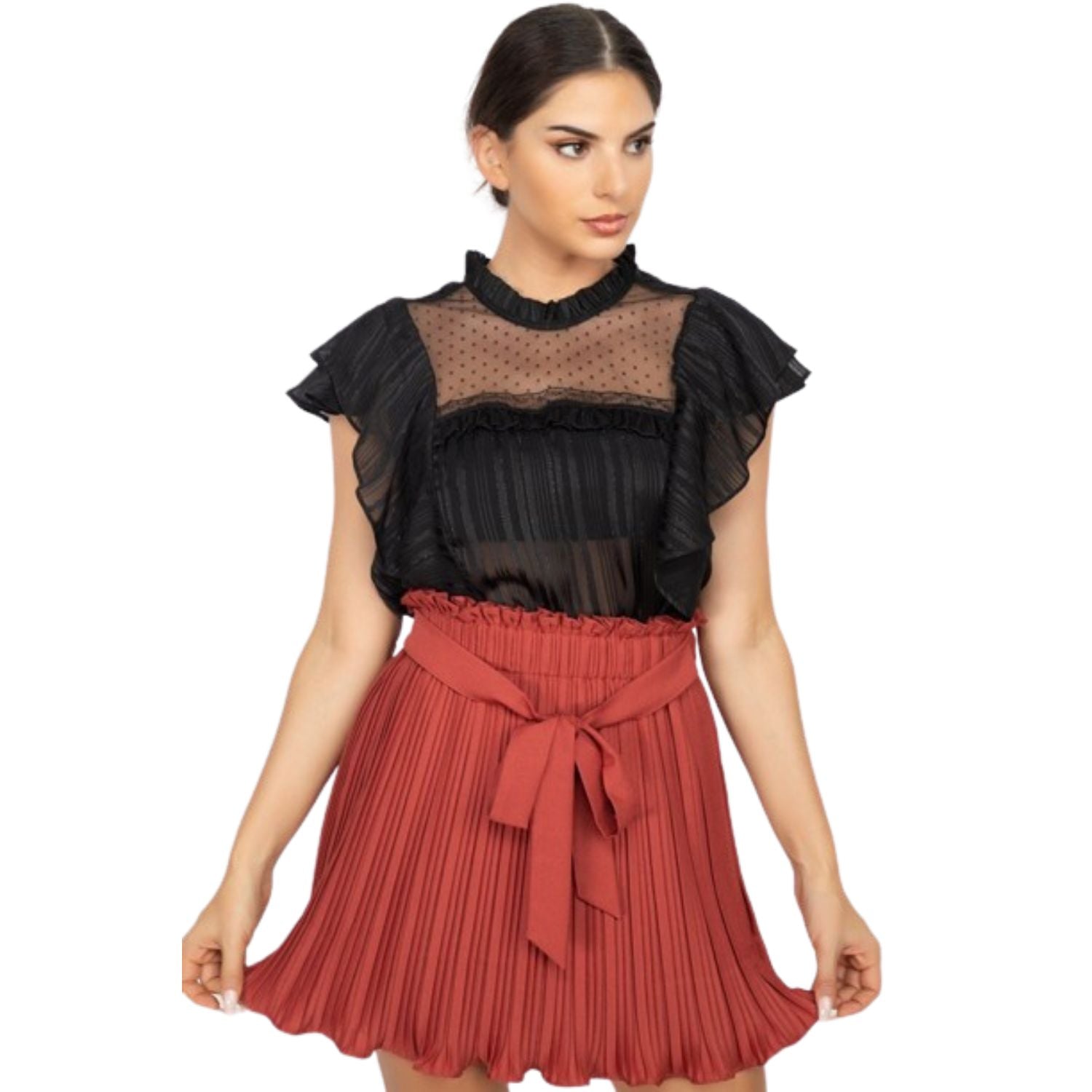 

Топ с короткими рукавами и оборками FASHNZFAB, черный