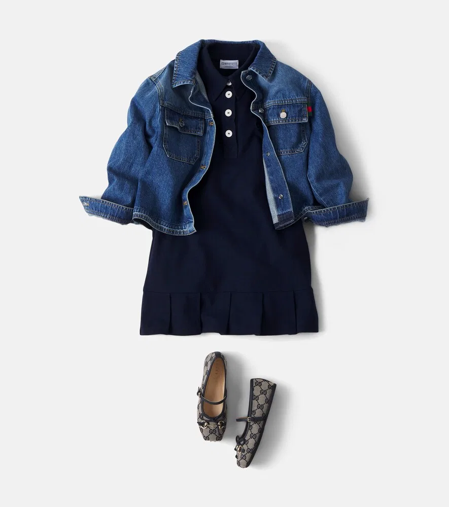 Платье-рубашка из смесовой хлопковой ткани Gucci Kids, синий — фото 2