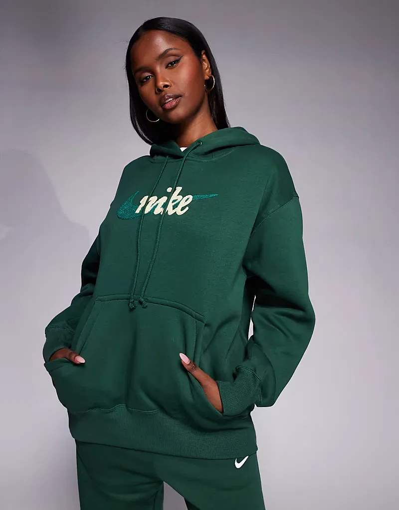 Худи Nike Phoenix Fleece с увеличенным логотипом, зеленый