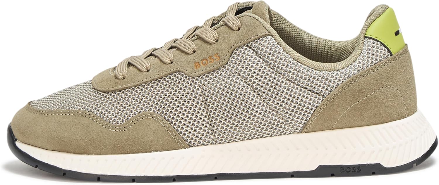 Кроссовки низкие мужские BOSS из комбинированной кожи, Garden Moss, Moon Light Grey — фото 2