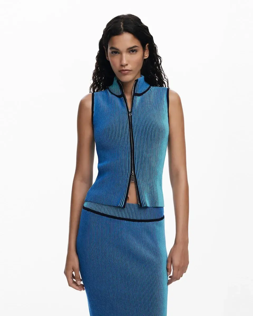 

Женский топ с молнией из трикотажа Desigual, синий