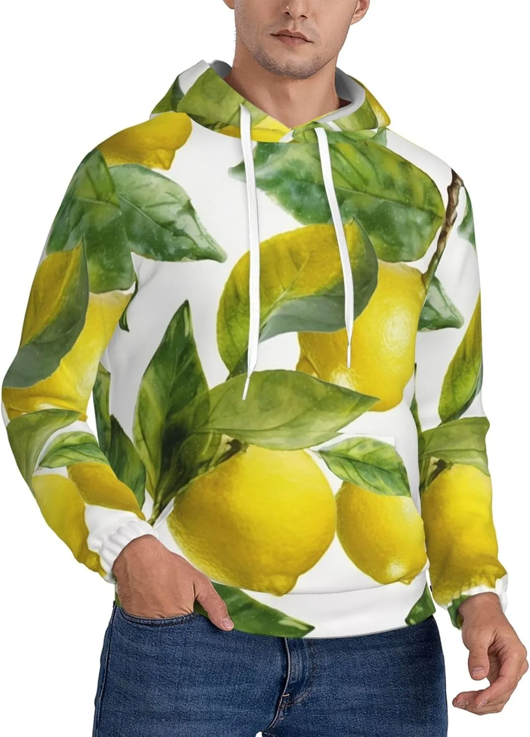 

Мужской худи с капюшоном Lemon Branch Leaves, мягкий, ветрозащитный, с карманом SDTYKHJ