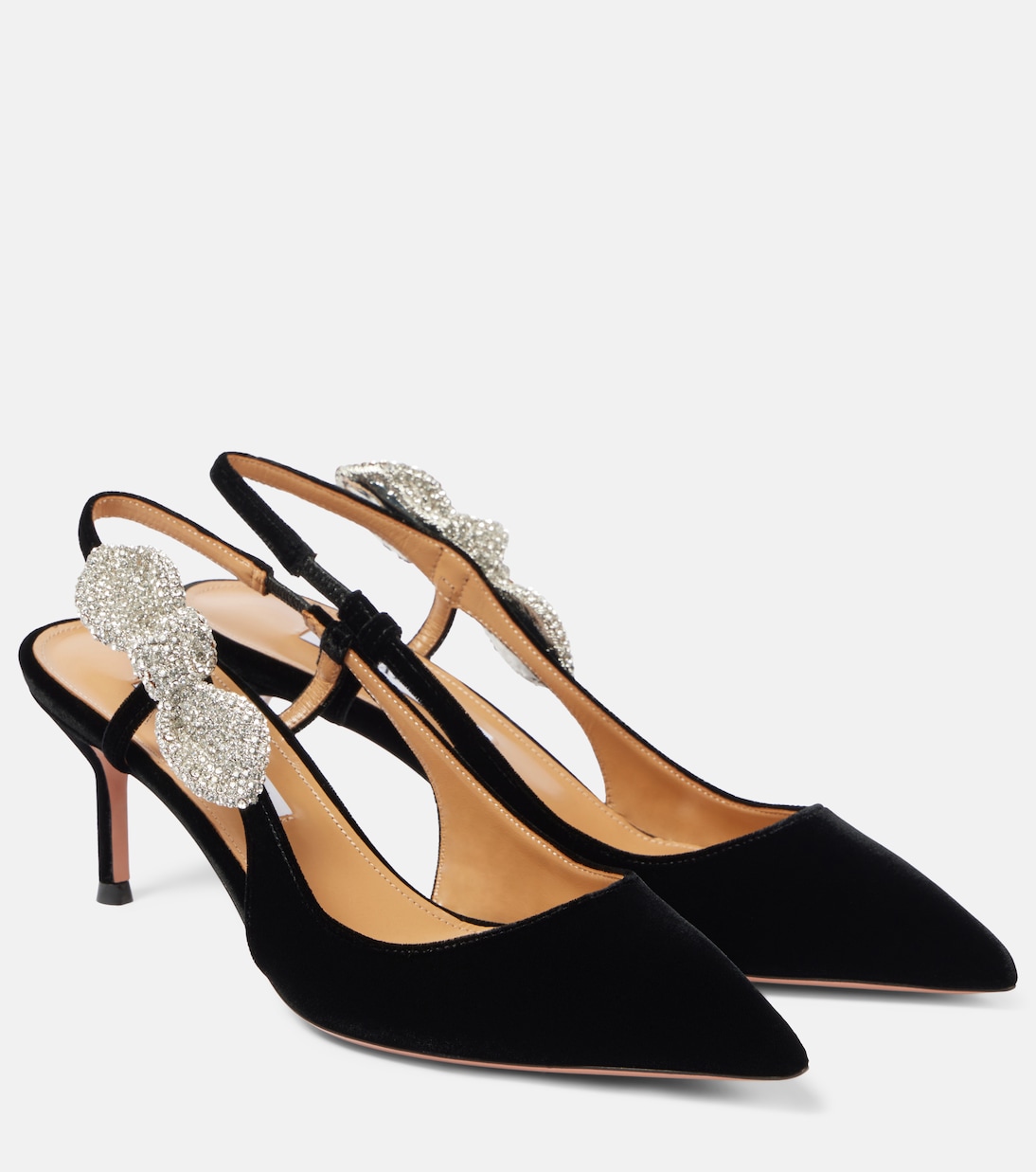 Туфли-лодочки Very Bow Tie Crystal 65 с открытой пяткой Aquazzura, черный
