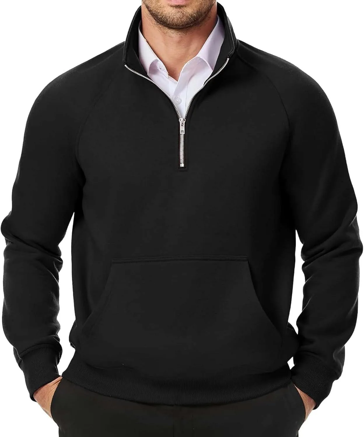 

Мужской свитер с четвертью молнии, вафельной вязкой и длинными рукавами