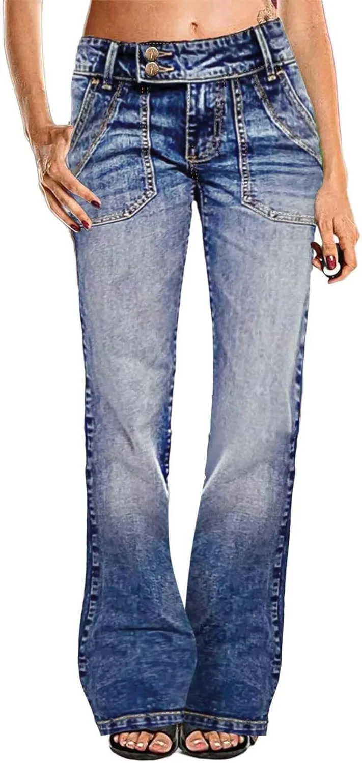 

Flamingals широкие джинсы для женщин low rise baggy stretchy straight leg bootcut
