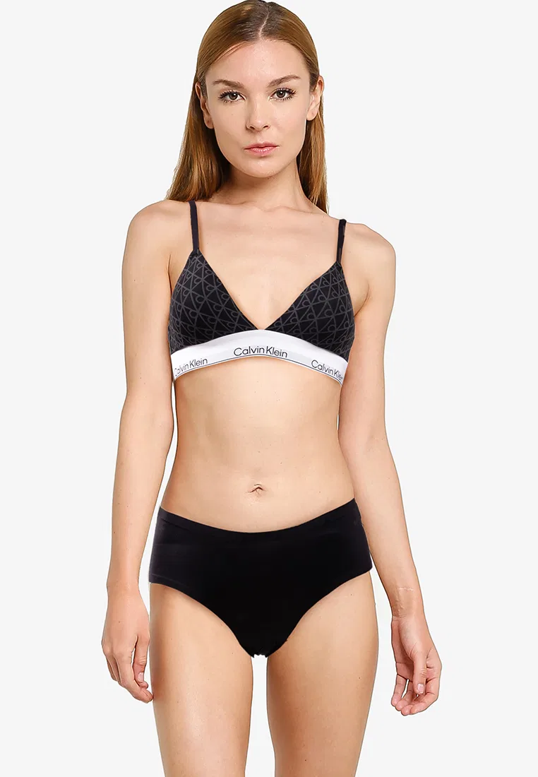 Трусы треугольные, lightly lined, Calvin Klein, черный/серый — фото 4