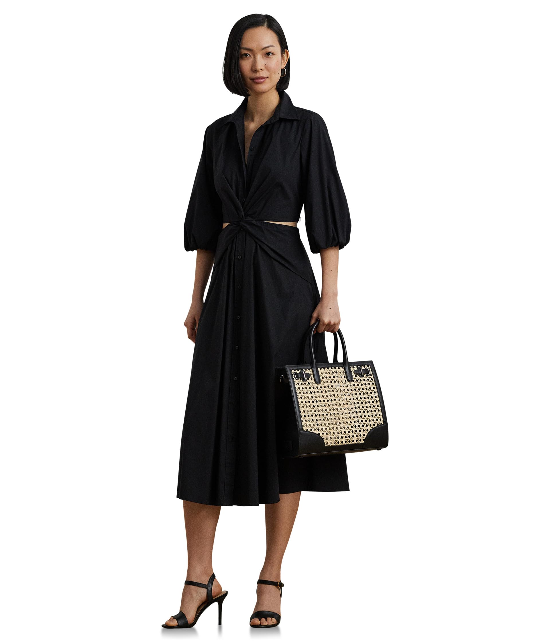 

Платье Lauren Ralph Lauren Cotton Blend Bubble Sleeve Shirtdress, черный