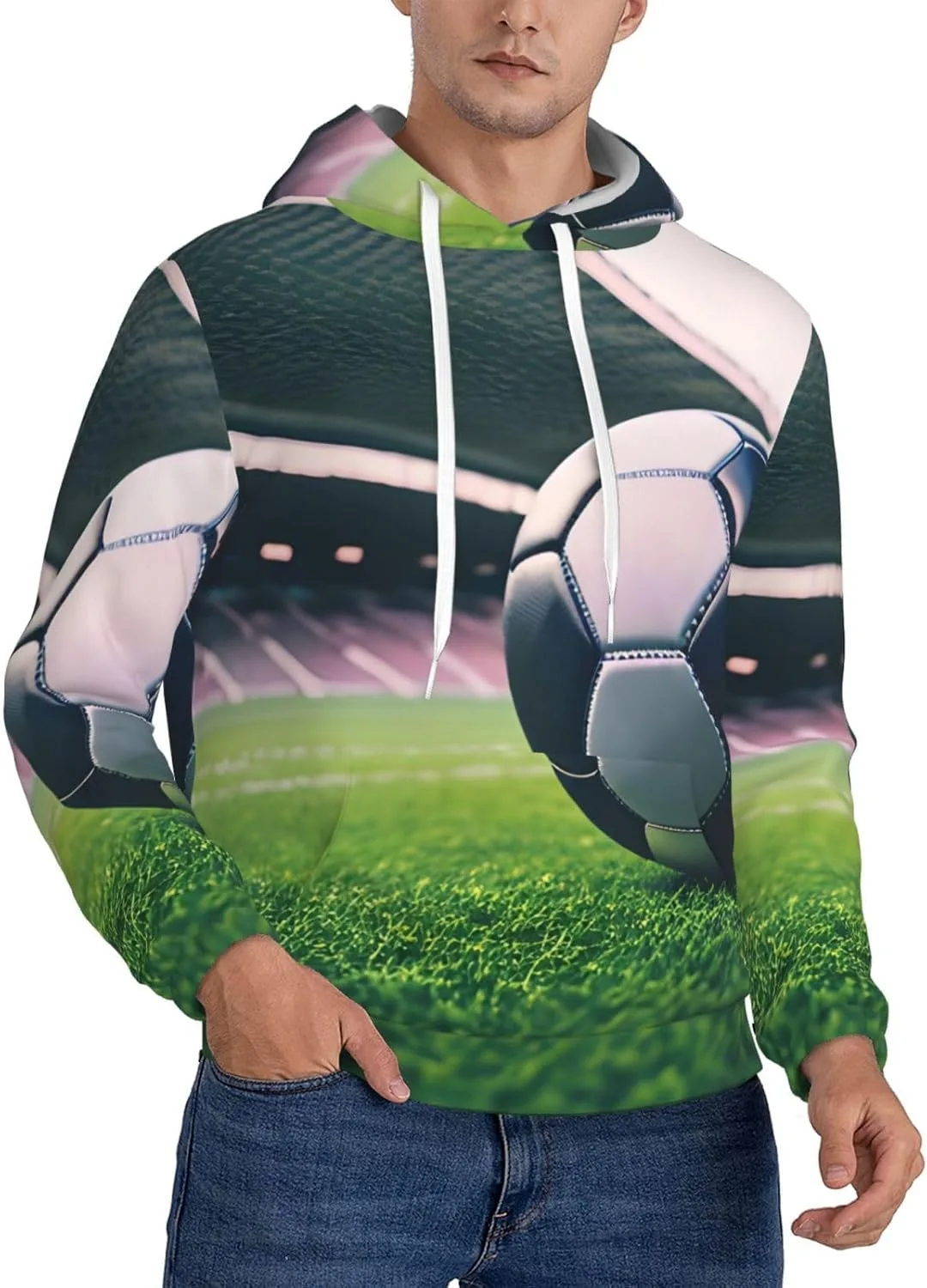 

Мужская флисовая толстовка с капюшоном, черная, с принтом футбольного мяча и карманом SamLng