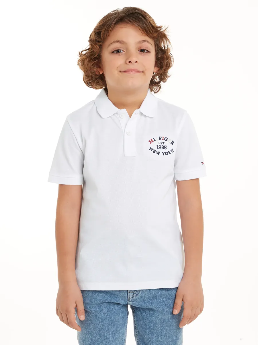 

Рубашка-поло Tommy Hilfiger "MONOTYPE REGULAR POLO SS", для детей до 16 лет, с надписью-логотипом, белый