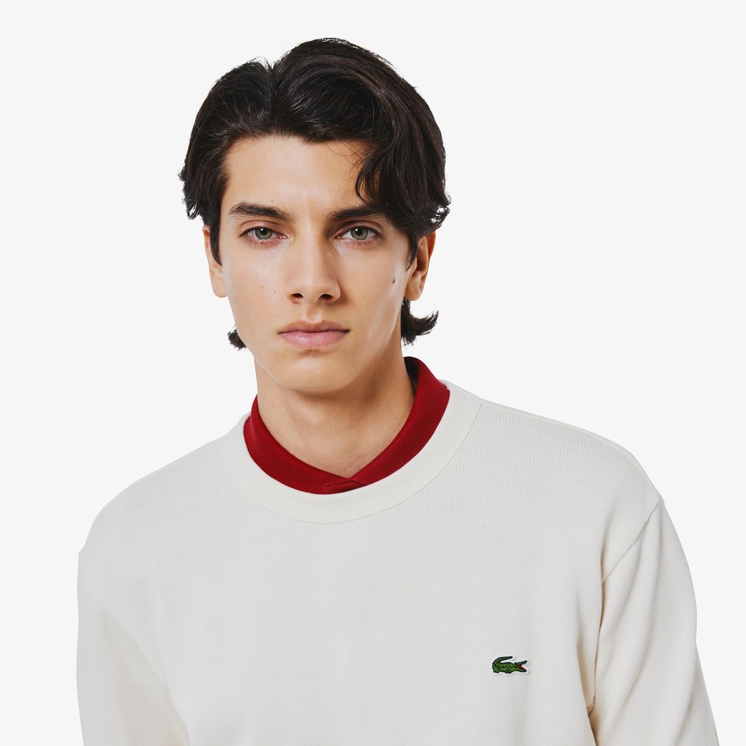 Мужская футболка Lacoste (официальная) из плотного трикотажа с длинным рукавом, светло-бежевый — фото 3