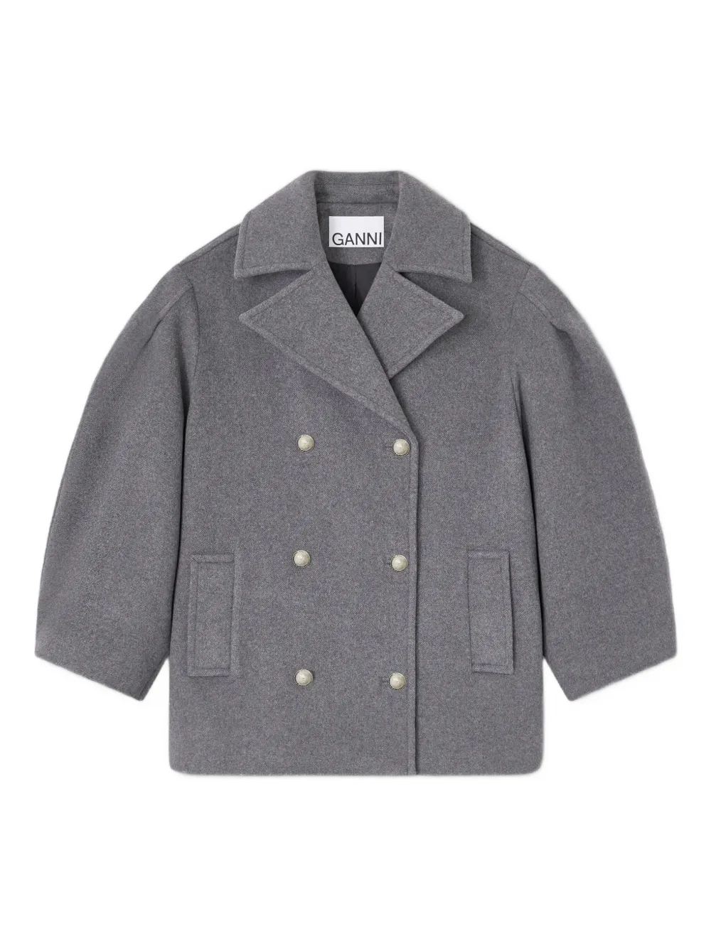 

Двубортное пальто с объемными рукавами GANNI, серый