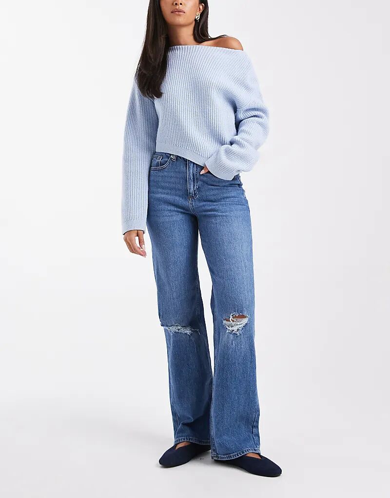 

Джинсы Vero Moda Tessa с высокой талией и широкими штанинами, потертые колени, средне-синего цвета