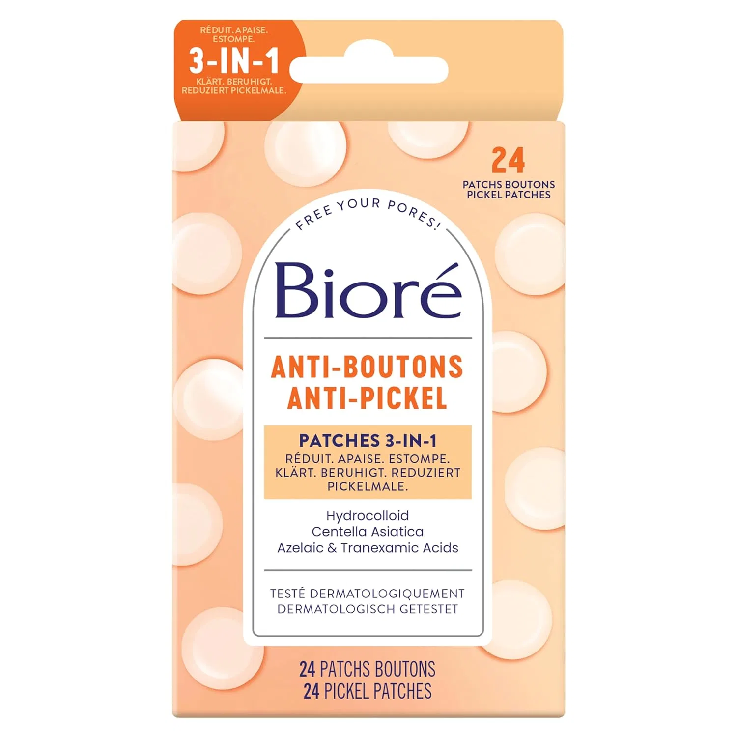 Патчи от прыщей 3 в 1 с гидроколлоидом и центеллой азиатской от Bioré Bioré, Orange