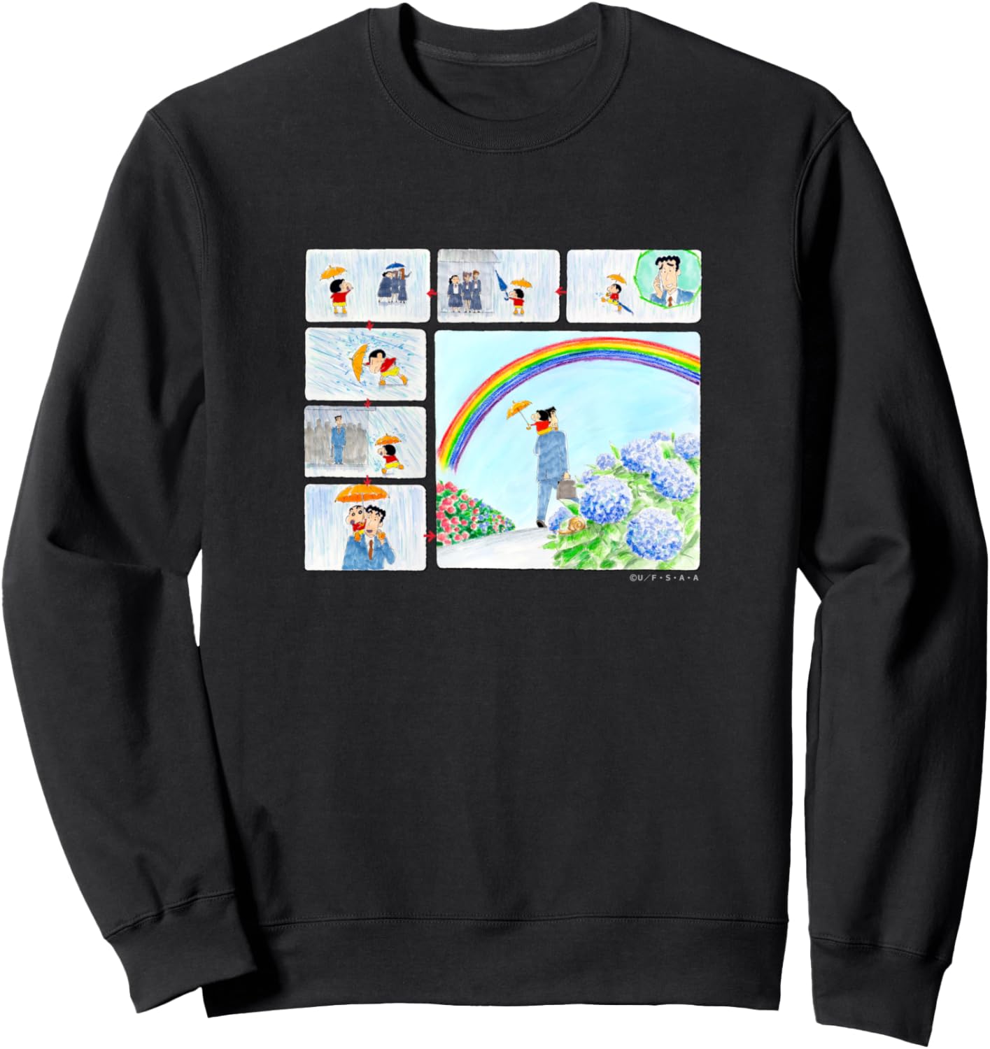 

Толстовка с изображением Крейона Шин-чана и Хироши в дождливый день Crayon Shinchan, черный