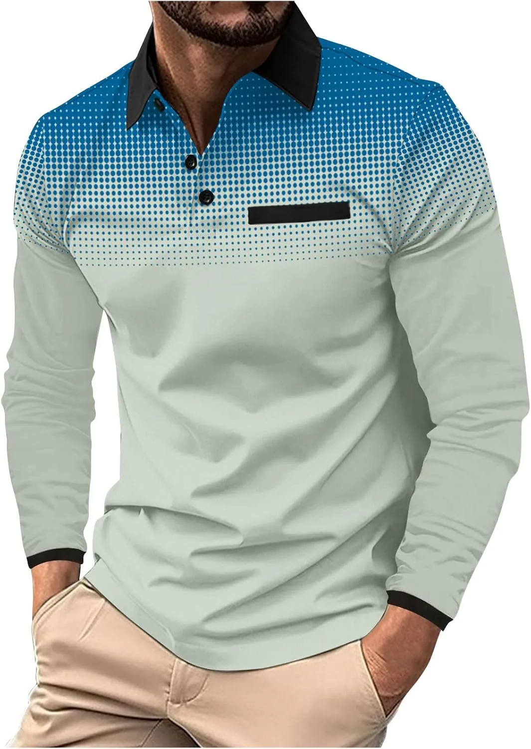 

Мужская рубашка-поло Casual Golf, осень 2025, длинный рукав, классический хенли, градиент в горошек, свободный крой