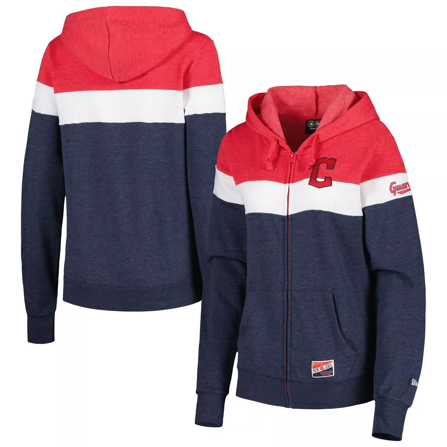 

Женская куртка с капюшоном и молнией во всю длину New Era Heather Navy Cleveland Guardians с цветными блоками New Era