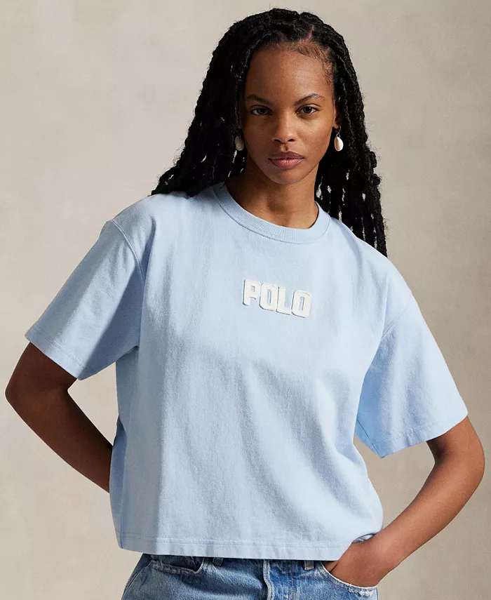 

Женская хлопковая футболка с логотипом и круглым вырезом Polo Ralph Lauren, синий