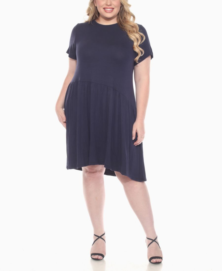 

Платье-трапеция большого размера с асимметричной талией и короткими рукавами White Mark, Navy