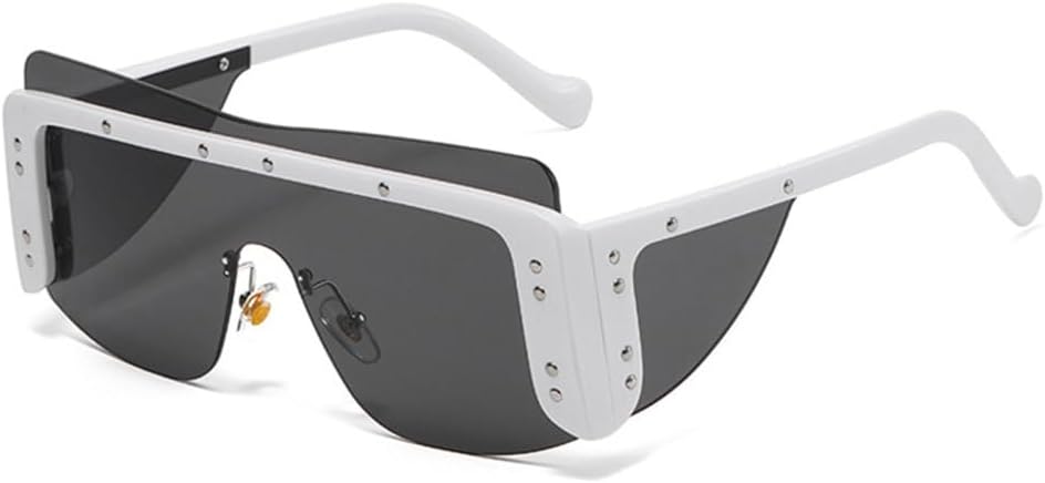 

Женские солнцезащитные очки без оправы, женские солнцезащитные очки с металлическими заклепками, мужские очки без оправы, женские очки с защитой от УФ-излучения UV400 MTZJH, White-black