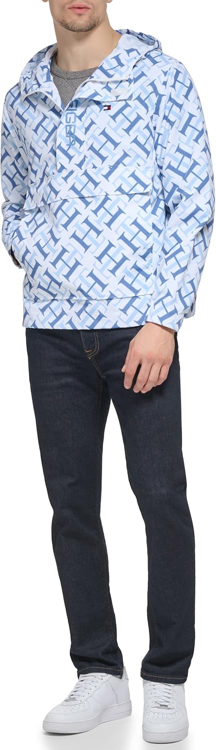 Мужская легкая толстовка Tommy Hilfiger с логотипом, White/Light Blue Logo Print — фото 2