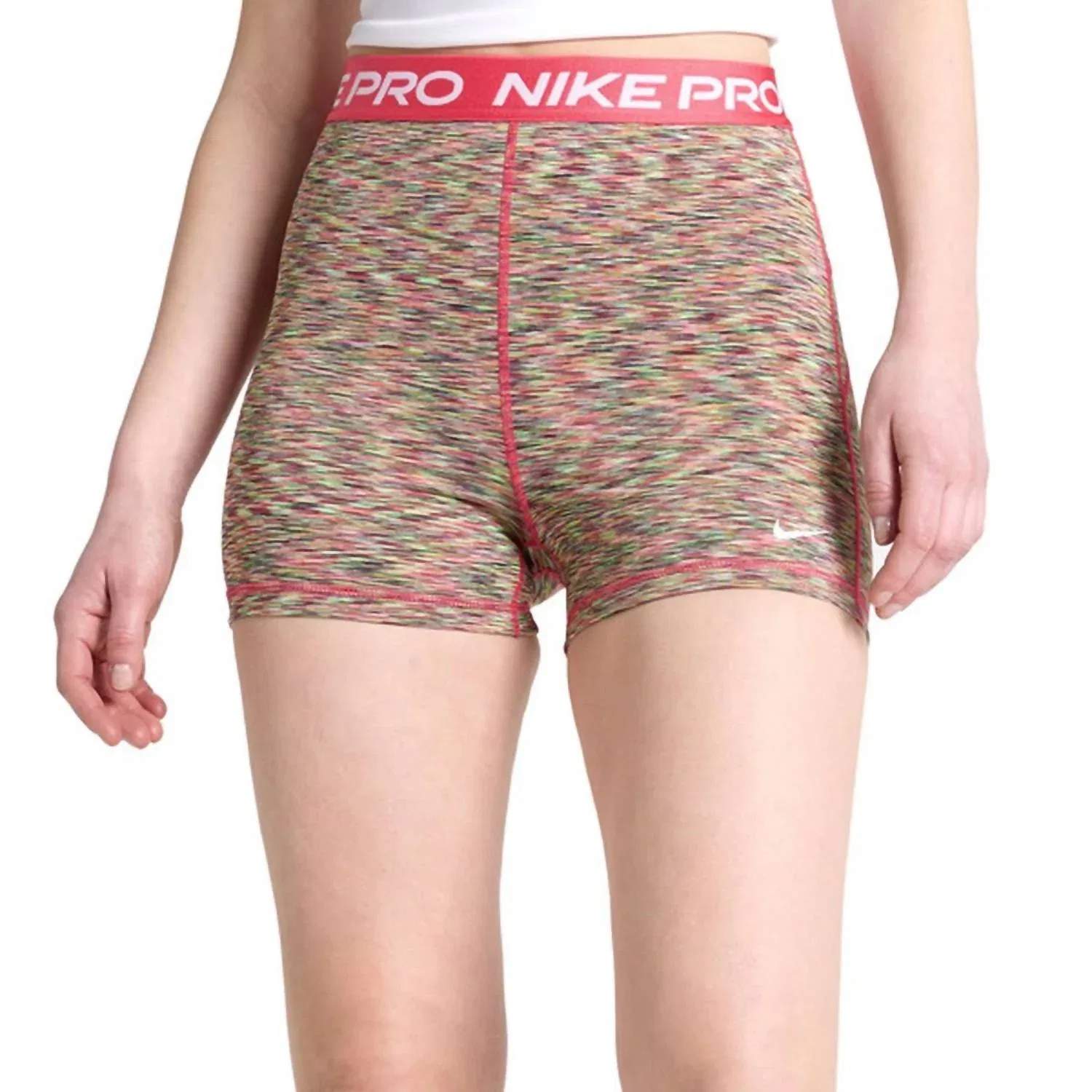 Nike Женские шорты Pro Three Spacedye красного цвета с разноцветным рисунком