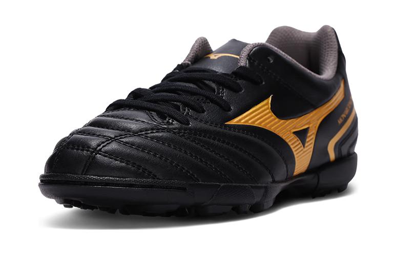 Износостойкие детские футбольные бутсы низкие черные золотые Mizuno — фото 2
