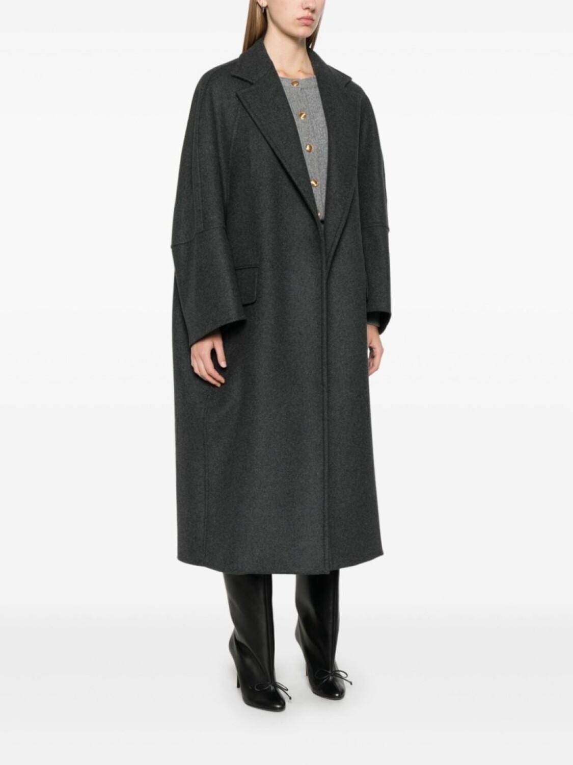 Max Mara пальто из смесовой вирджинской шерсти, серый — фото 3