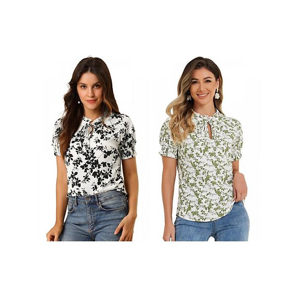 

2 упаковки женской блузки с рюшами и воротником V-образного выреза Inspire Chic, White Green