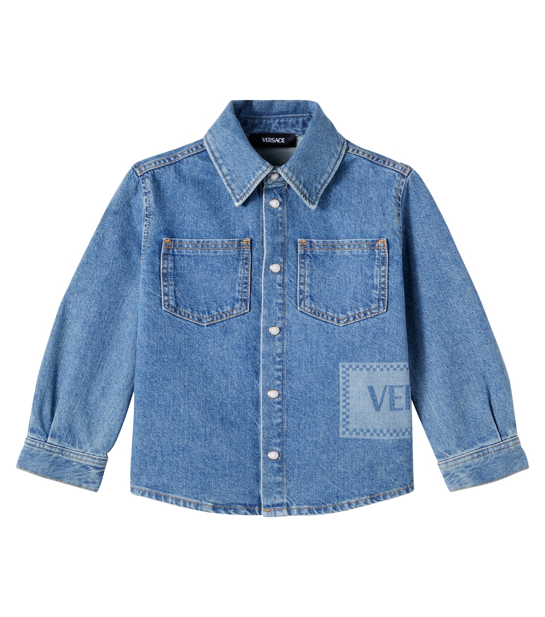 

Джинсовая рубашка с логотипом Versace Kids, синий