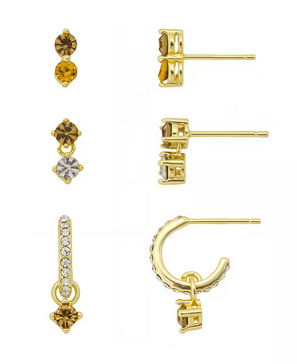

Серьги-Гвоздики с кристаллом желтого топаза, 12 мм, комплект из 3 пар серег Unwritten, gold