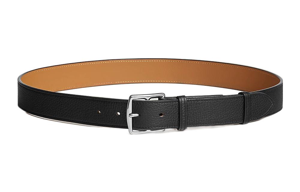 

HERMES Ремень мужской кожаный с серебряной пряжкой, Black